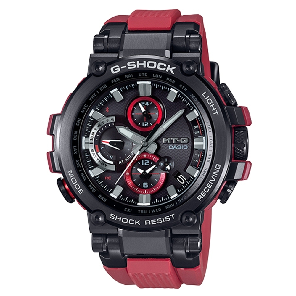 CASIO 卡西歐  G-SHOCK太陽能電波手錶MTG-B1000B-1A4-黑紅/55.8mm