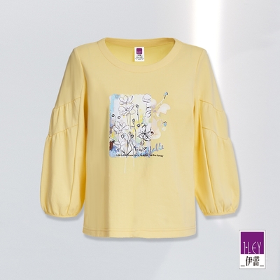 ILEY伊蕾 年輕甜美花卉油彩藝術膠印棉質上衣(黃色；M-XL)1223071213
