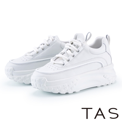 TAS 率性真皮綁帶厚底休閒鞋 白色