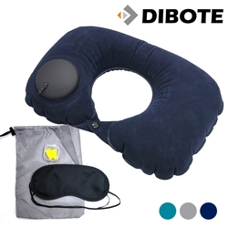 迪伯特DIBOTE 戶外便攜式按壓充氣旅行頸枕組 -深藍