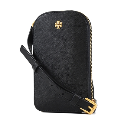 TORY BURCH EMERSON 防刮拉鍊手提/斜背二用手機包-黑色