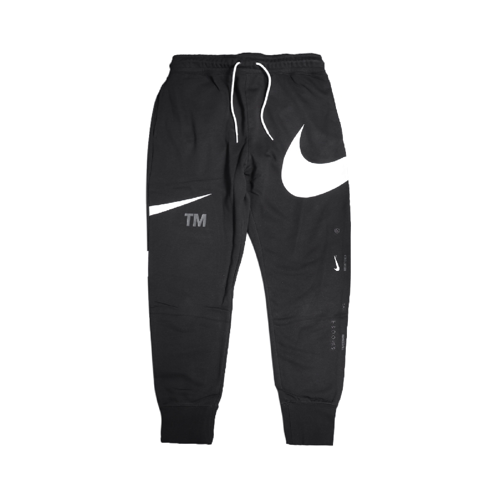 Nike 長褲NSW Swoosh Pants 男款運動休閒抽繩褲頭口袋窄管大勾黑白