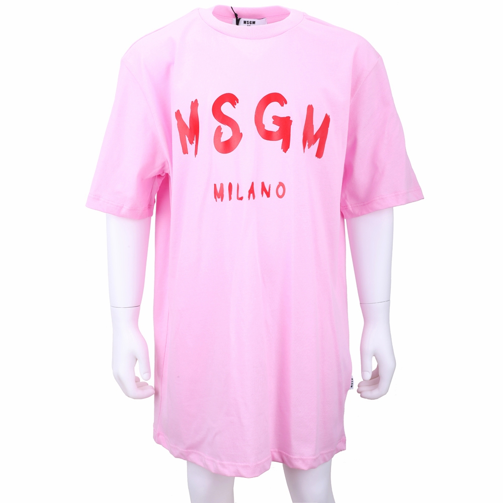 MSGM 童裝 油漆塗鴉紅字母純棉粉色短袖TEE T恤