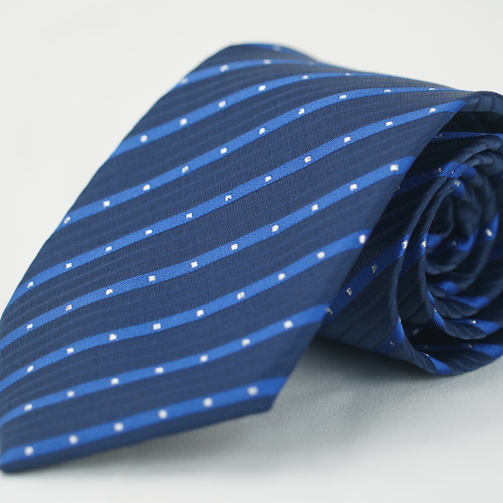 雅派Alpaca 藍色斜紋白點質感領帶
