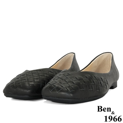 Ben&1966高級頭層擦色牛皮舒適編織包鞋-黑(208251)