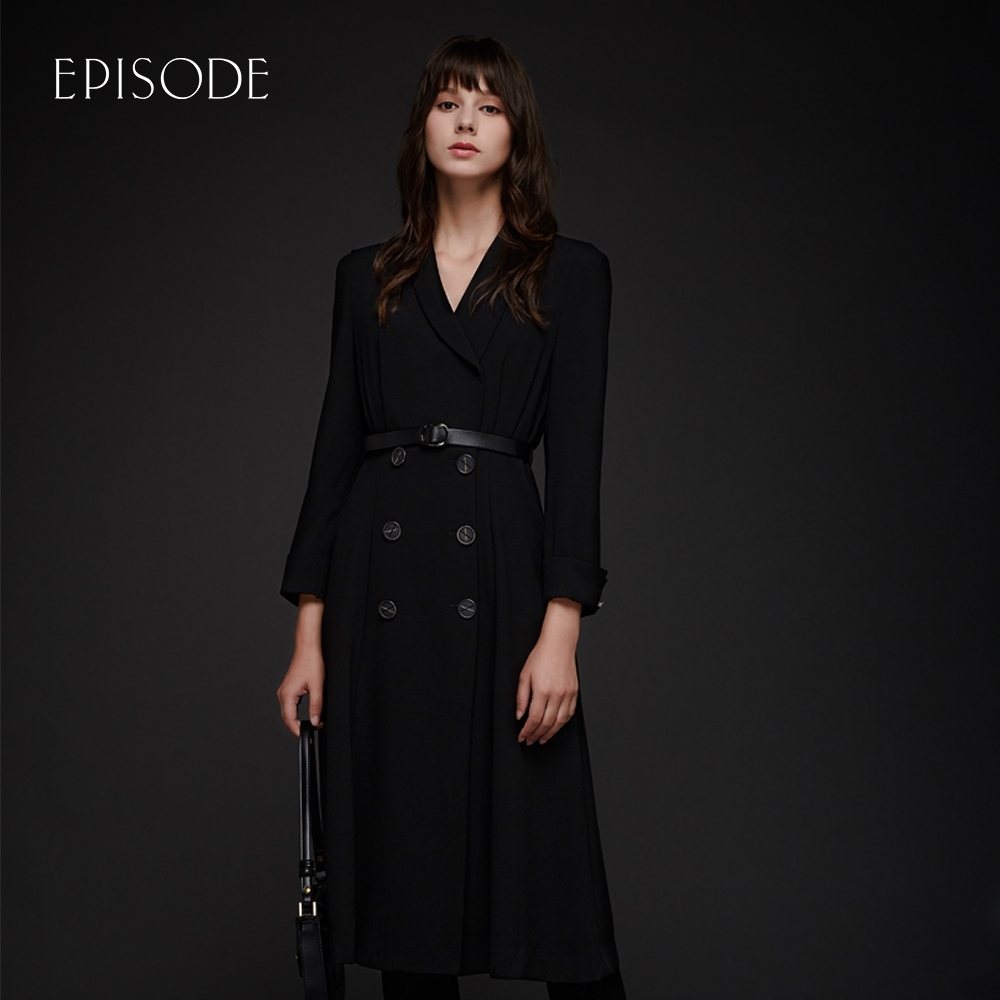 EPISODE - 黑色西裝領雙排扣時尚修身長洋裝