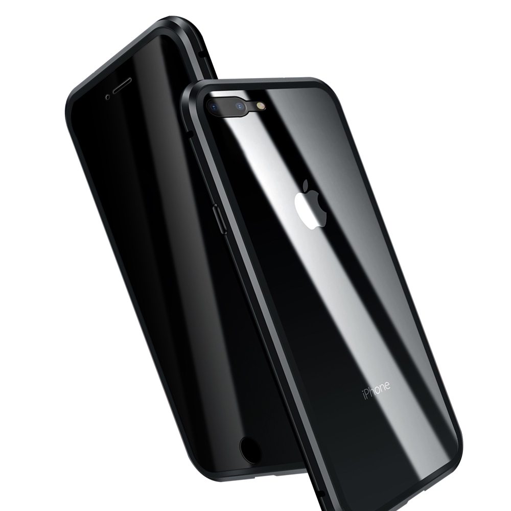 iPhone 7 8 Plus 防窺 金屬全包雙面玻璃磁吸殼手機保護殼 7Plus手機殼 8Plus手機殼 黑色款