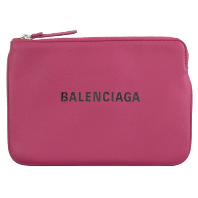 BALENCIAGA 燙印LOGO牛皮拉鍊手拿包(桃)