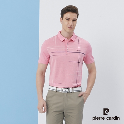 Pierre Cardin皮爾卡登 男款 雙色交織印花短袖POLO衫-粉紅色(5217281-75)
