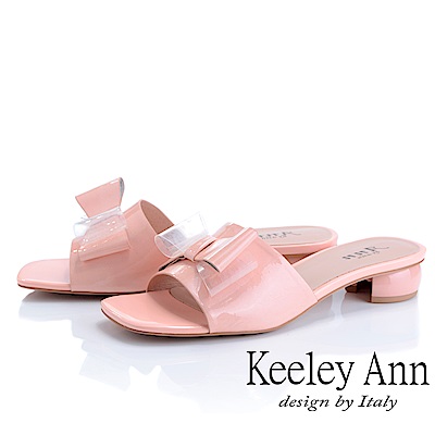 Keeley Ann時尚膠片 蝴蝶結膠片造型圓跟拖鞋(粉紅色-Ann系列)