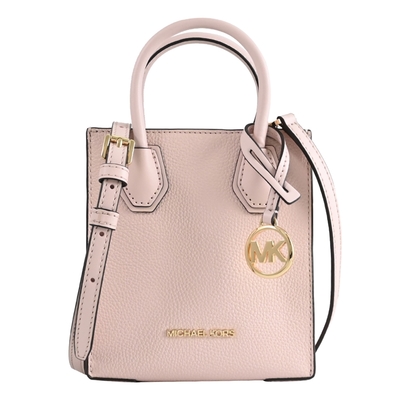 MICHAEL KORS MERCER 經典MK荔枝皮革迷你兩用手提包/紙袋包(粉)