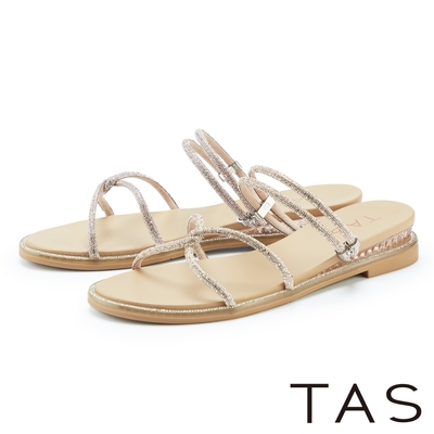 TAS 水鑽條細版線條楔型拖鞋 粉色
