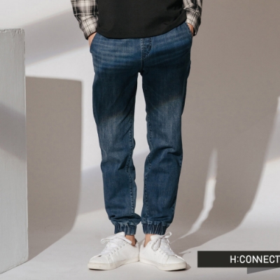 H:CONNECT 韓國品牌 男裝-鬆緊綁帶牛仔束口褲-藍