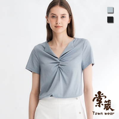 【TOWNWEAR棠葳】涼感鑽飾抓皺上衣 2色(女上衣/涼感T/短T/棉T/棉質)