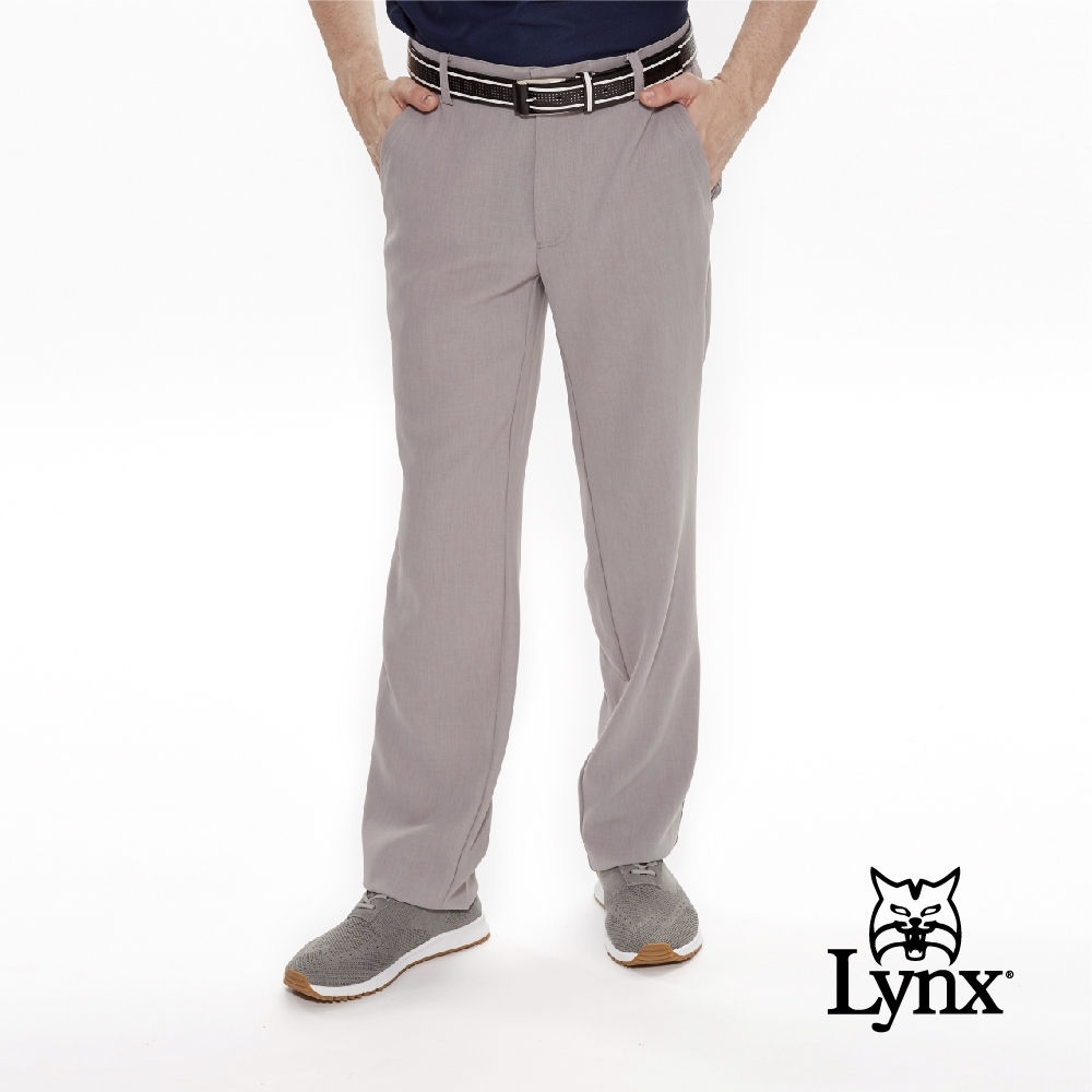 【Lynx Golf】男款日本進口布料素面平口休閒長褲-灰色