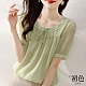 初色  短袖素色薄款拼接圓領雪紡襯衫上衣-綠色-68114(M-2XL可選) product thumbnail 1