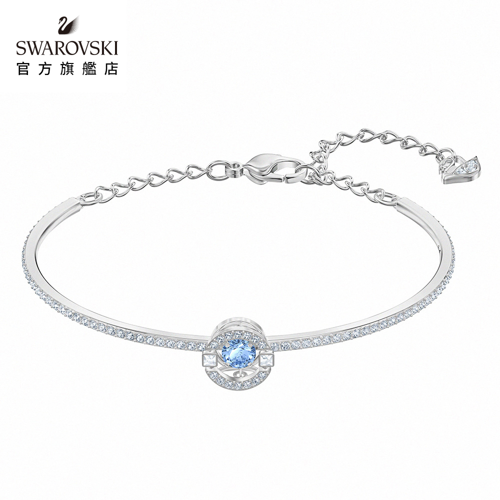 SWAROVSKI 施華洛世奇 Sparkling 白金色簡約雙圓藍鑽手環