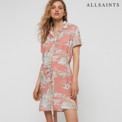 ALLSAINTS AMIA BORNEO 舒適印花兩穿綁帶襯衫短洋裝