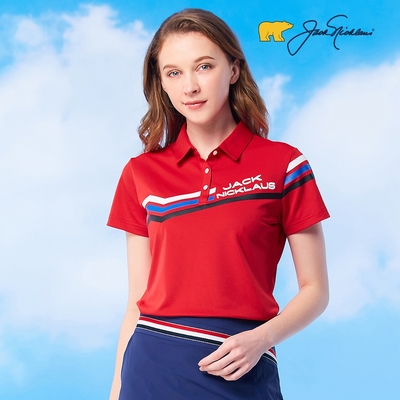 【Jack Nicklaus 金熊】GOLF女款彈性印花吸濕排汗高爾夫球衫/POLO衫(紅色)