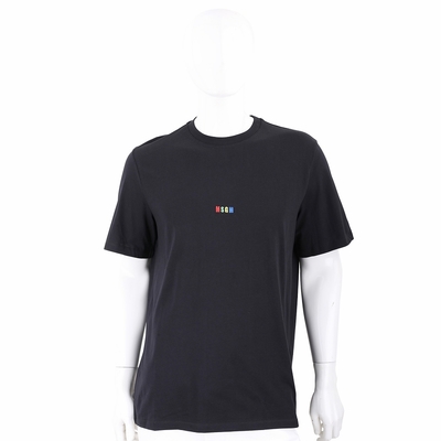 MSGM 多彩字母刺繡黑色棉質短袖TEE T恤(男款)