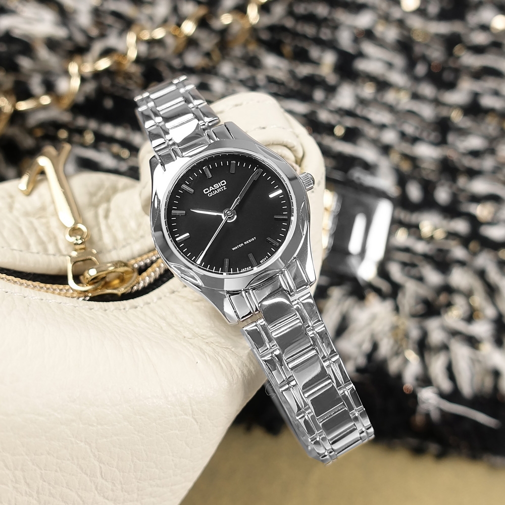 CASIO 卡西歐 簡約優雅 復古時尚 不鏽鋼手錶 黑色 LTP-1275D-1A 25mm