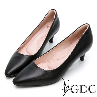 GDC-OL必備真皮舒適簡約素面低跟尖頭上班包鞋-黑色