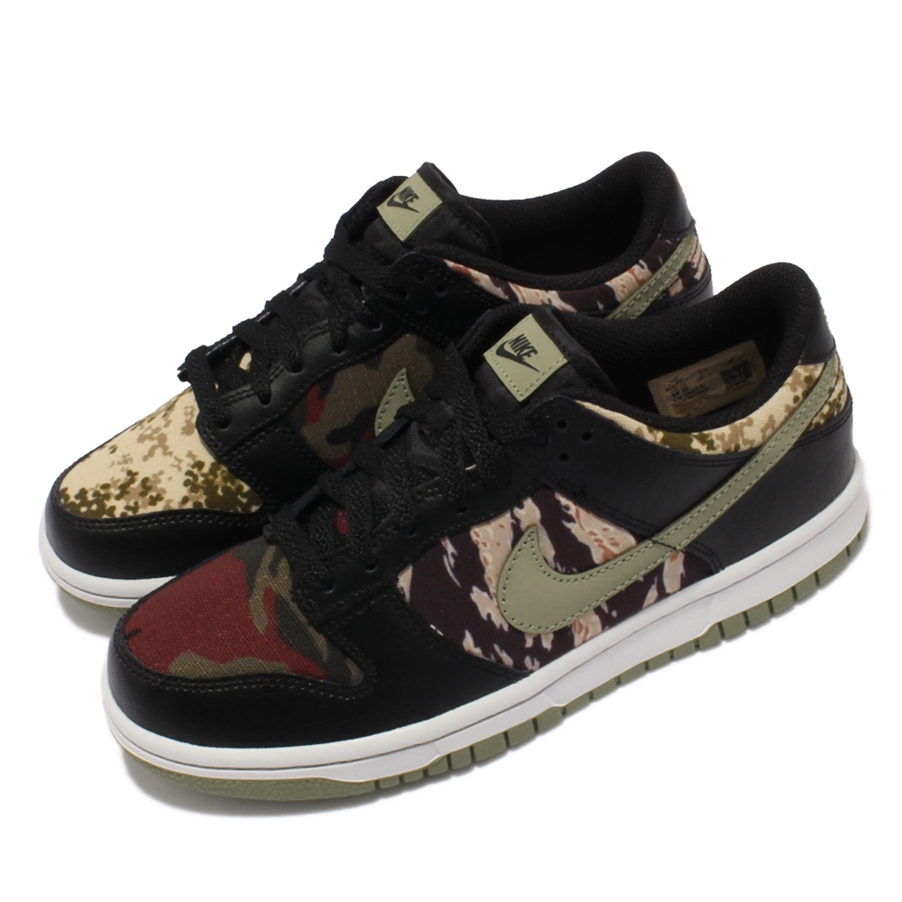 Nike 休閒鞋 Dunk Low SE GS 運動 女鞋 經典款 皮革 迷彩元素 鴛鴦 大童 穿搭 黑 綠 DB1909-001