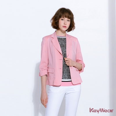 KeyWear奇威名品 袖口抽皺氣質感西裝外套-粉紅色
