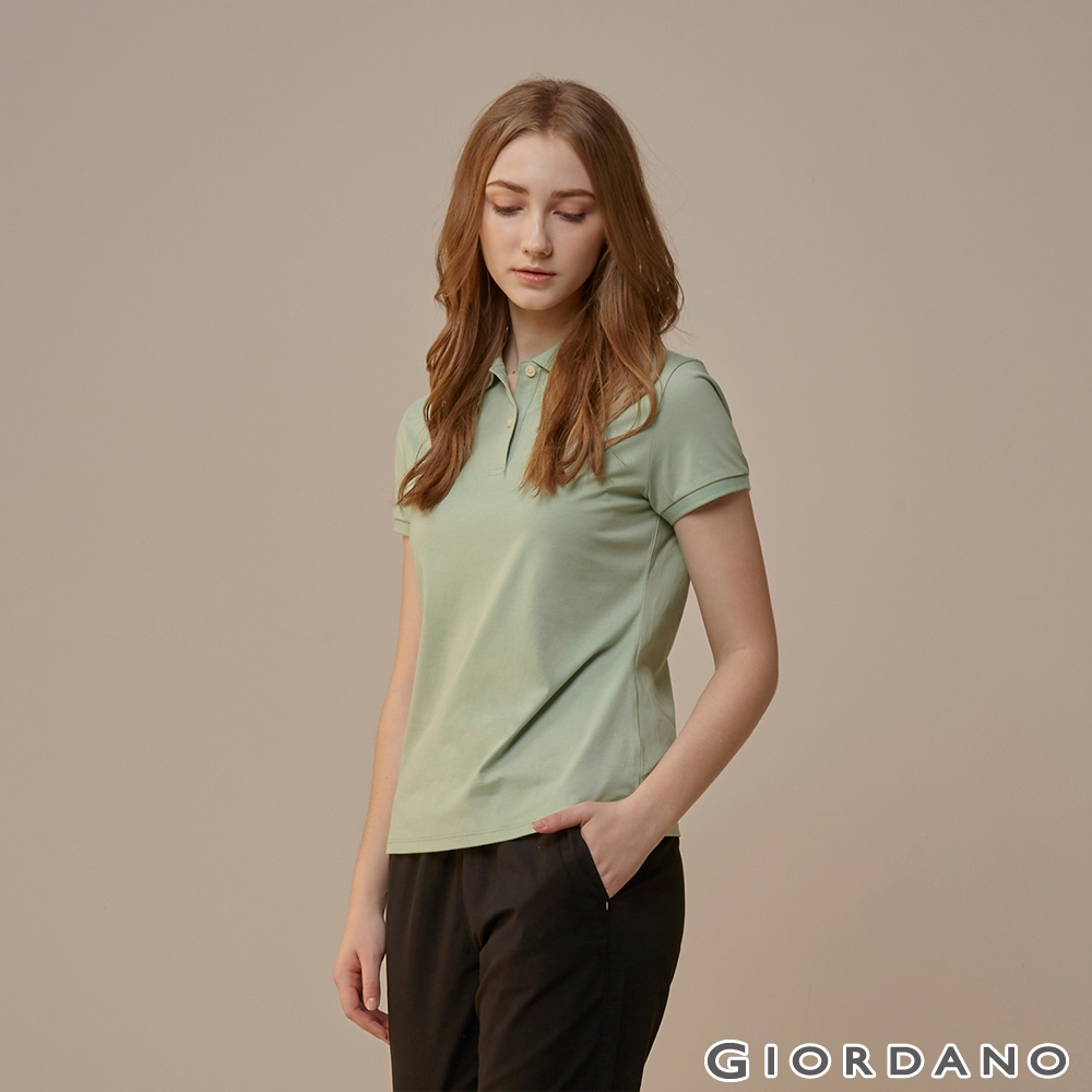 GIORDANO 女裝SORONA涼感素色POLO衫 - 05 水晶綠