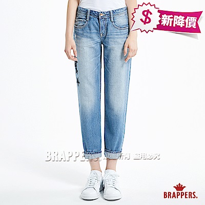 BRAPPERS 女款 Boy friend 系列-女用七顆星八分反摺褲-淺藍