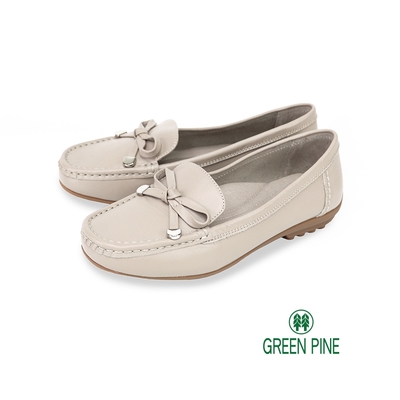 GREEN PINE蝴蝶結車縫線真皮平底休閒鞋灰色(00326581)