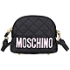 MOSCHINO 粉字母絎縫尼龍可拆背帶手拿/斜背貝殼包(黑色) product thumbnail 1