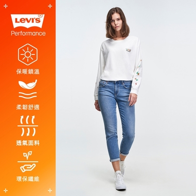 Levis 女款 中腰BOYFRIEND FIT男友牛仔長褲 / 精工深藍染水洗 / 及踝款 / 彈性布料