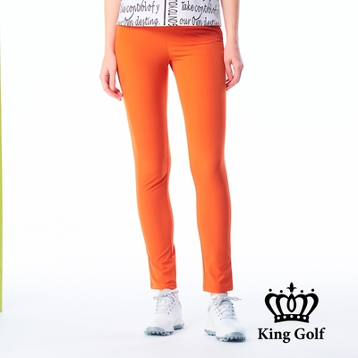 【KING GOLF】女款素面合身高彈力舒適彈性高爾夫球長褲-橘色