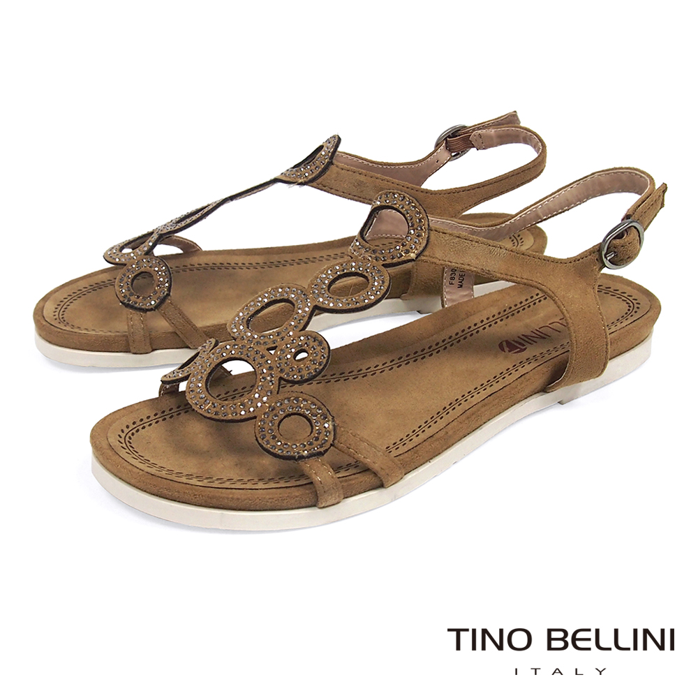 Tino Bellini 圖騰鏤空閃耀細鑽平底涼鞋 _ 棕