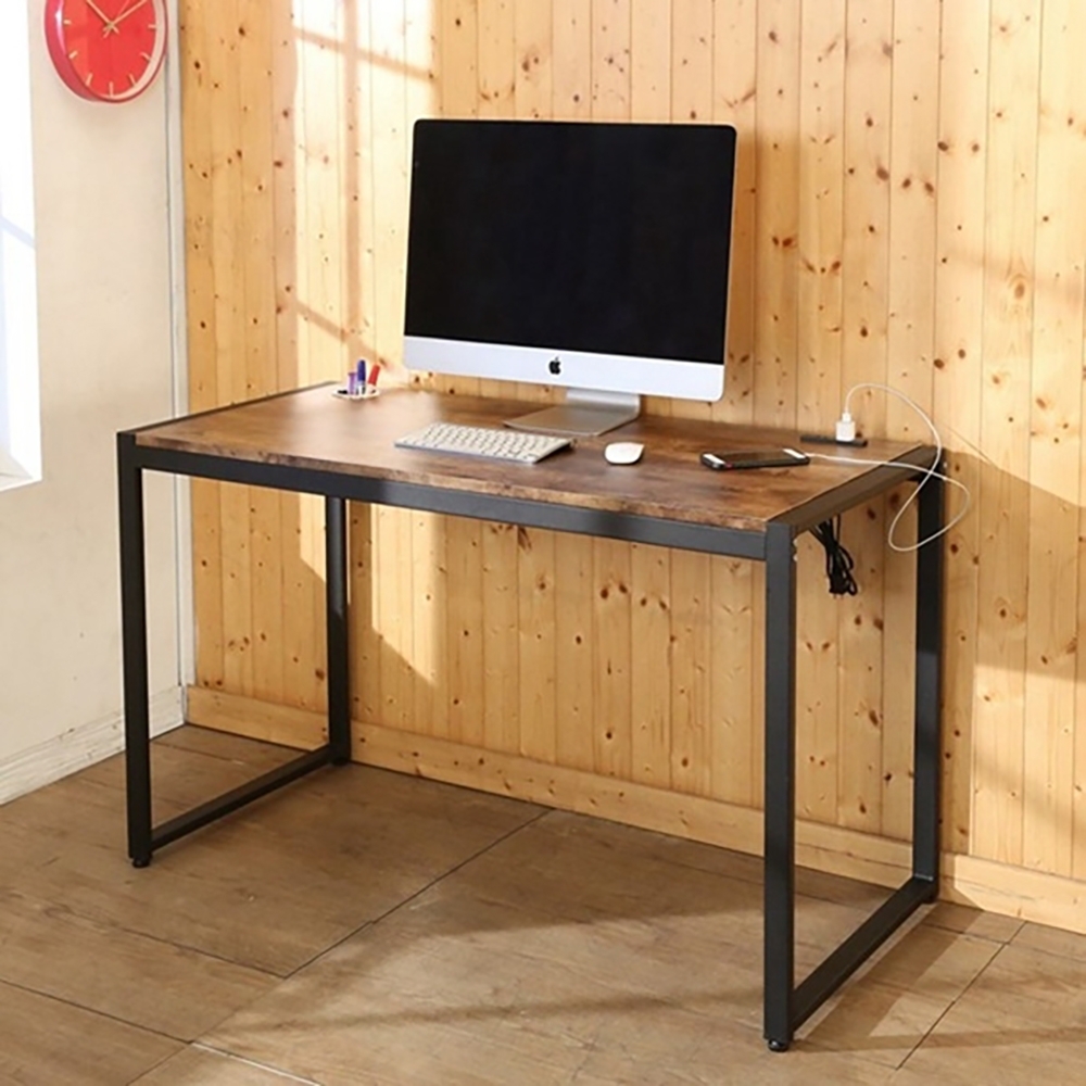 佳美 台灣製仿舊木紋辦公桌 工作桌 會議桌 桌子 (附插座) 128x60x77cm