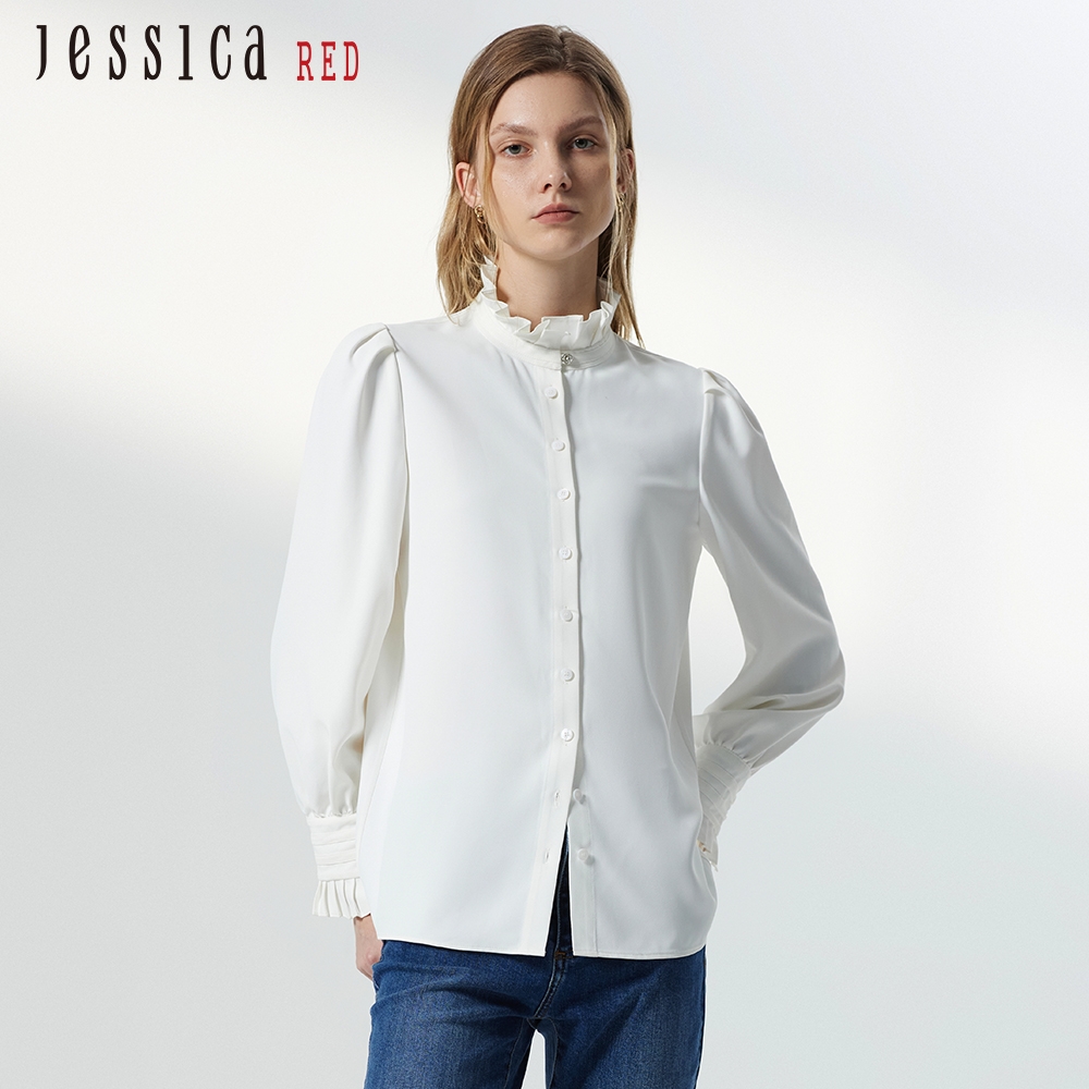 JESSICA RED -氣質法式拉夫領甜美簡約長袖襯衫824431