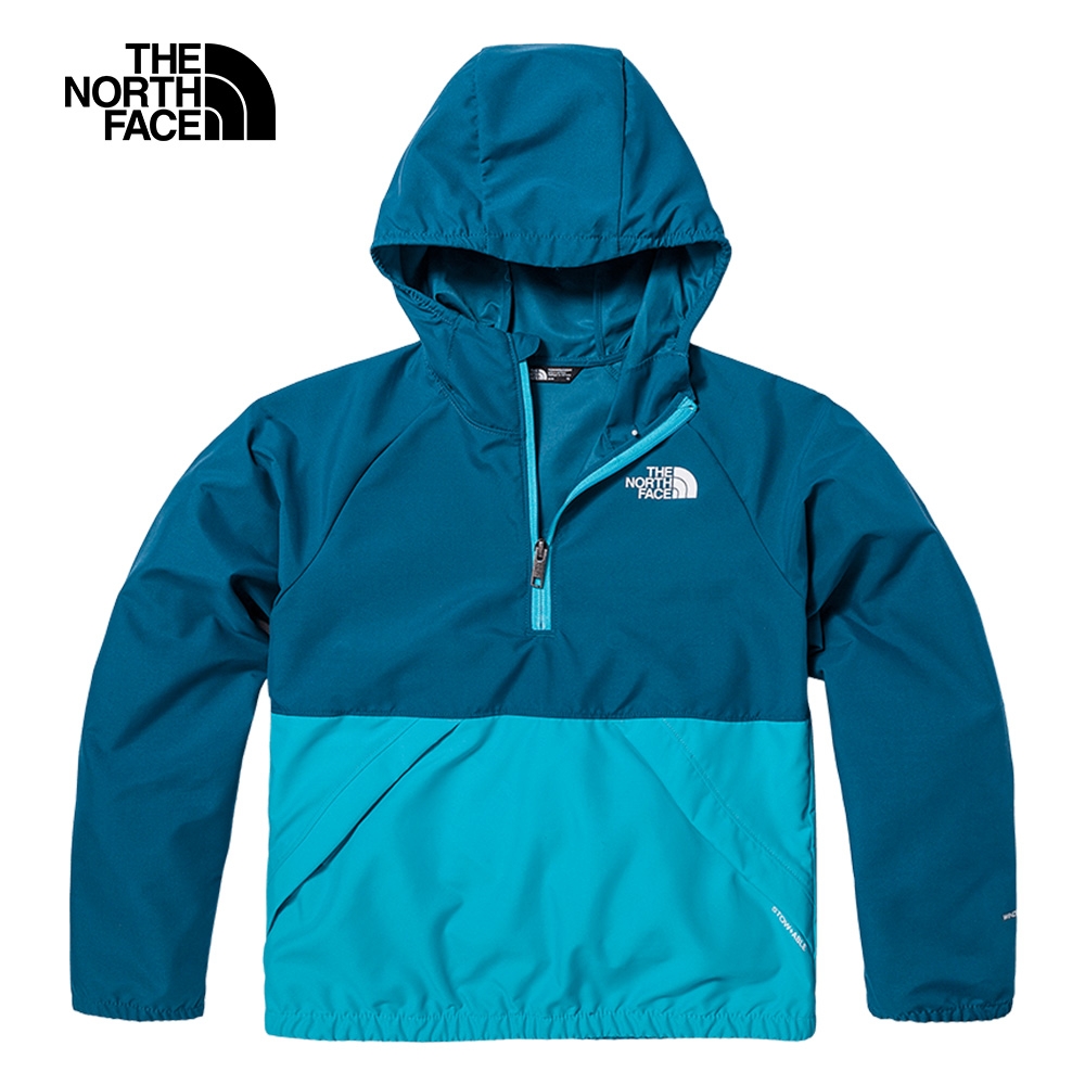 The North Face 官方旗艦】北面兒童藍色拼接防風可打包連帽外套 