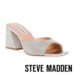 STEVE MADDEN-GLOWING-R 鑽面方頭粗跟涼拖鞋-銀色