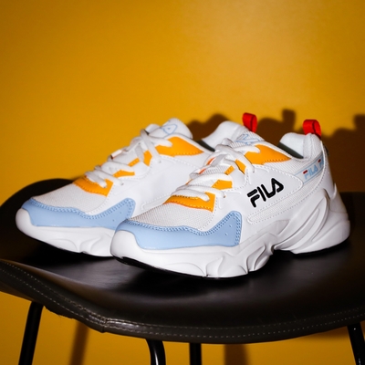 Fila 休閒鞋 Hidden Tape 5 女鞋 白藍 黃 基本款 老爹鞋 皮革 厚底 斐樂 5J929W133