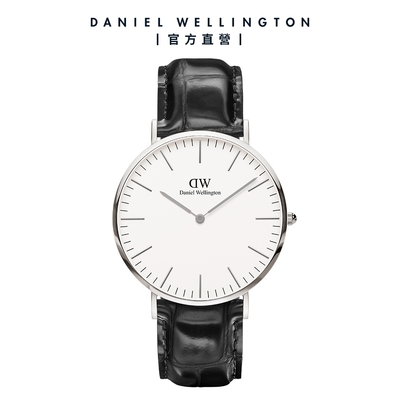 Daniel Wellington DW 手錶 Classic Reading 40mm爵士黑壓紋真皮錶-白錶盤-銀框 DW00100028