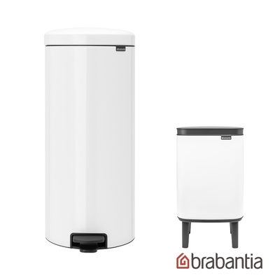 【Brabantia】獨家優惠組合 買一送一 NEWICON腳踏式30L(贈掀蓋式BO系列4L)-純淨白