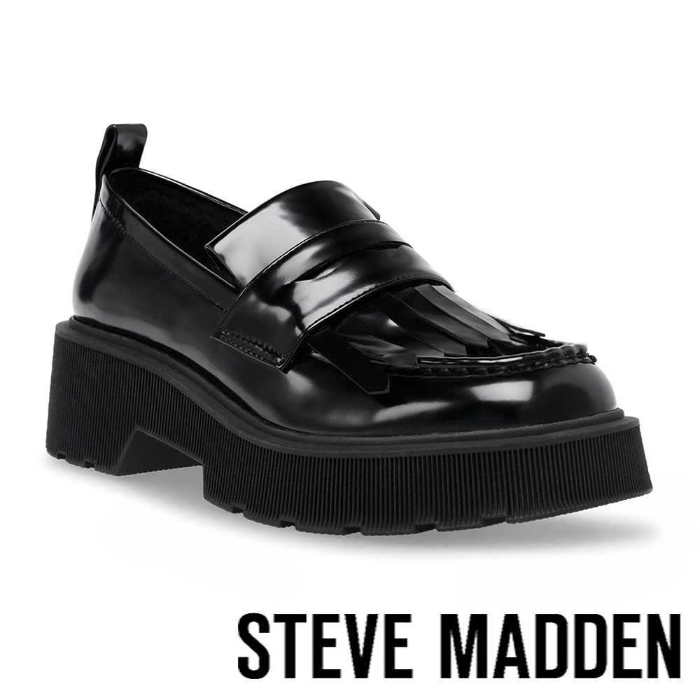 STEVE MADDEN-MARLEIGH 皮革流蘇厚底樂福鞋-黑色