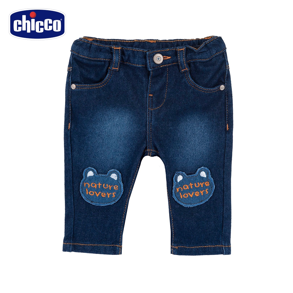 chicco-小怪獸-貼布繡彈性牛仔長褲
