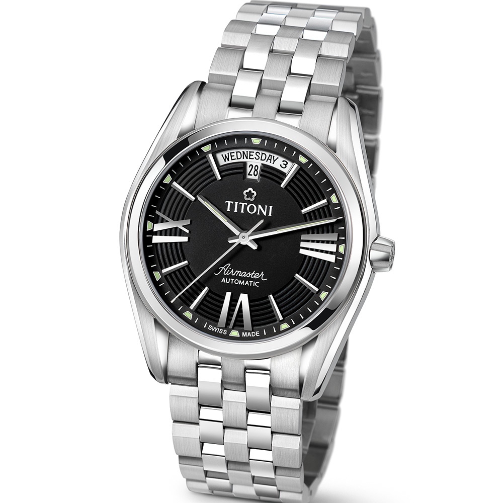 TITONI 梅花錶 官方授權 空中霸王系列自動機械腕錶-黑色-男錶(93909S-343)40mm