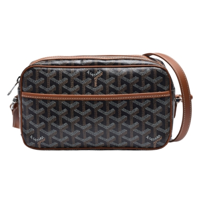 GOYARD 經典防水帆布LOGO拉鍊斜背相機包(黑/棕)