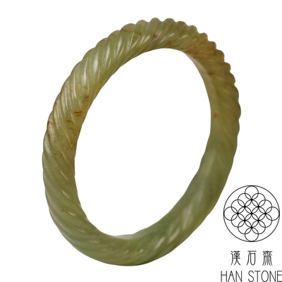 【漢石齋】天然和田玉 麻花手鐲玉鐲 青玉(手圍18.3/版寬10.2mm)