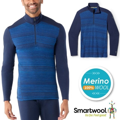 【SmartWool】merino wool 男 Thermal 長袖拉鍊上衣_SW016356-K61 層次深海軍藍