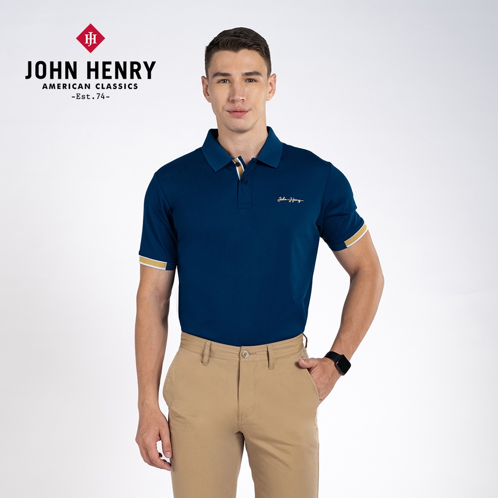 JOHN HENRY logo刺繡短袖Polo衫-二色 (藍色)