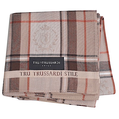 TRUSSARDI 貴族犬方格字母LOGO帕領巾(卡其色系)